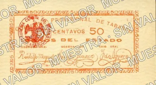 50 centavos, Tesorería General, Series A (M3883), reverso (M3883 50c Tesorería General, Series F)