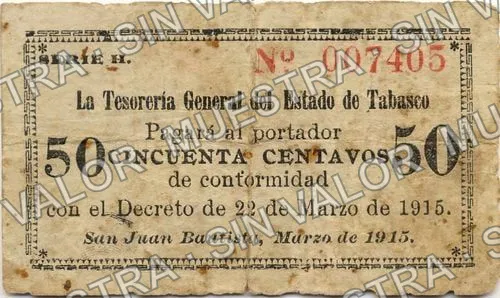 50 centavos, Tesorería General, Series G (M3884), anverso (M3884 50c Tesorería General, Series H)