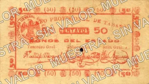 50 centavos, Tesorería General, Series G (M3884), reverso