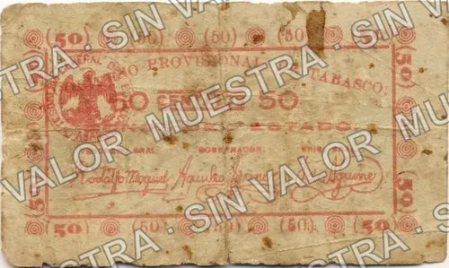 50 centavos, Tesorería General, Series G (M3884), reverso (M3884 50c Tesorería General, Series H)