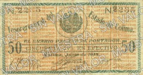 50 centavos, Tesorería Gral. del Estado (M1196), M1196 50c Tesorería Gral. del Estado, anverso