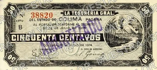 50 centavos, Tesorería Gral. del Estado (M1202), M1202b 50c Tesorería Gral. del Estado, anverso