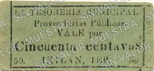 50 centavos, Tesorería Municipal, Ixtlán del Río (M3279), M3279 50c Tesorería Municipal, Ixtlán del Río, anverso