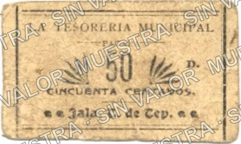 50 centavos, Tesorería Municipal, Jala (M3283), M3283 50c Tesorería Municipal, Jala, anverso