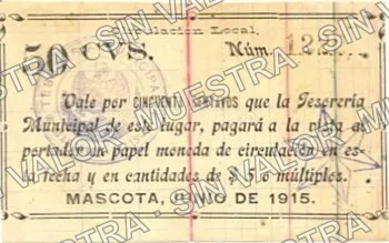 50 centavos, Tesorería Municipal (M2334), anverso (M2334.5 50c Tesorería Municipal)