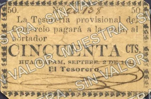 50 centavos, Tesorería Provisional 'CS' (M3409), anverso (M3409b 50c Tesorería Provisional 'CTS')
