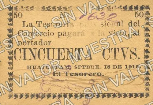 50 centavos, Tesorería Provisional 'CS' (M3409), anverso (M3409c 50c Tesorería Provisional 'CTVS')