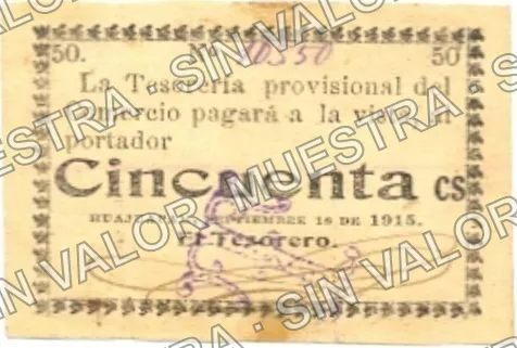 50 centavos, Tesorería Provisional 'CS' (M3409), anverso (M3409d 50c Tesorería Provisional 'cs')