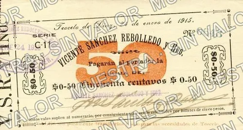 50 centavos, Vicente Sánchez Rebolledo y Hno (M4088), anverso (M4088a 50c Vicente Sánchez Rebolledo y Hno Series C-11)