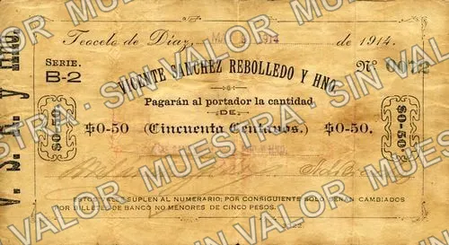 50 centavos, Vicente Sánchez Rebolledo y Hno (M4088), anverso (M4088b 50c Vicente Sánchez Rebolledo y Hno)