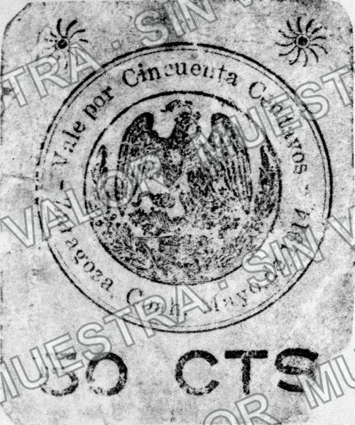 50 centavos, Zaragoza (M1185), anverso