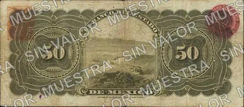50 pesos, [ ] $50 stamped 'Morelia' twice (M399), M399a $50 Banco del Estado de México, reverso