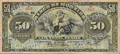 50 pesos, b $50 stamped 'ACAPULCO' (M420), anverso (M420b $50 Banco de Morelos)
