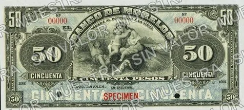 50 pesos, b $50 stamped 'ACAPULCO' (M420), anverso (M420s $50 Banco de Morelos specimen)