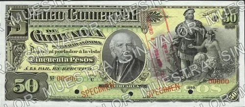 50 pesos, Banco Comercial de Chihuahua (M86), anverso (M86s $50 Banco Comercial de Chihuahua specimen)