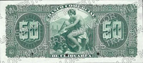 50 pesos, Banco Comercial de Chihuahua (M86), reverso (M86s $50 Banco Comercial de Chihuahua specimen)