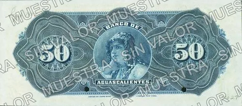 50 pesos, Banco de Aguascalientes (M54), M54s $50 Banco de Aguascalientes specimen, reverso