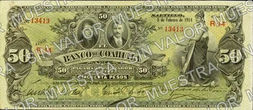50 pesos, Banco de Coahuila (M170), M170b $50 Banco de Coahuila, anverso