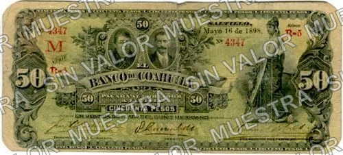 50 pesos, Banco de Coahuila (M170), M170e $50 overprinted 'M', anverso