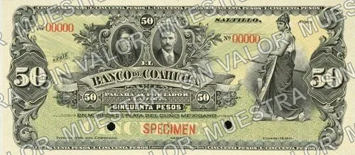 50 pesos, Banco de Coahuila (M170), M170s $50 Banco de Coahuila specimen, anverso