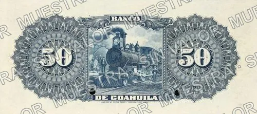 50 pesos, Banco de Coahuila (M170), M170s $50 Banco de Coahuila specimen, reverso