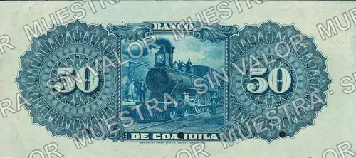 50 pesos, Banco de Coahuila (M170), M170s $50 Banco de Coahuila specimen, reverso