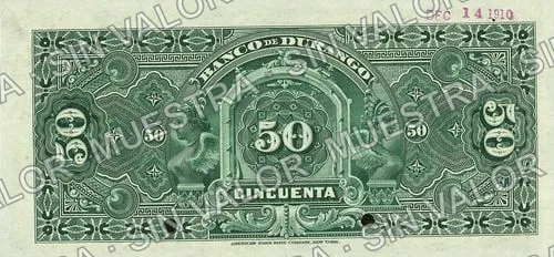 50 pesos, Banco de Durango (M336), reverso