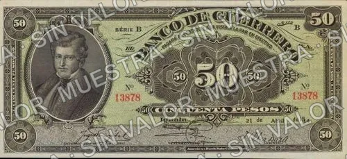 50 pesos, Banco de Guerrero (M364), M364b $50 Banco de Guerrero, anverso