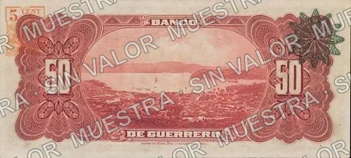 50 pesos, Banco de Guerrero (M364), M364b $50 Banco de Guerrero, reverso