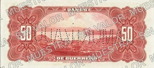 50 pesos, Banco de Guerrero (M364), M364r $50 needle-punched 'AMORTIZADO', reverso