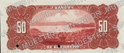 50 pesos, Banco de Guerrero (M364), M364s $50 Banco de Guerrero specimen, reverso