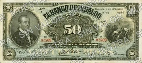 50 pesos, Banco de Hidalgo (M372), anverso