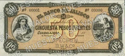 50 pesos, Banco de Jalisco (M381), anverso