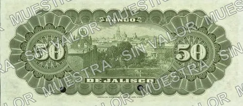 50 pesos, Banco de Jalisco (M389), M389s $50 Banco de Jalisco specimen, reverso
