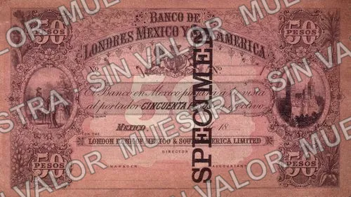 50 pesos, Banco de Londres, México y Sud América $50 (M238), M238 Banco de Londres, México y Sud América $50 specimen, anverso