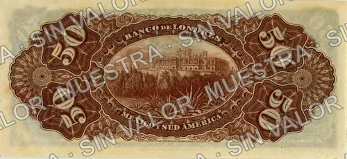 50 pesos, Banco de Londres, México y Sud América (M264), M264s $50 Banco de Londres, México y Sud América, reverso