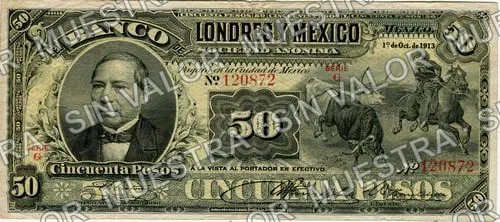 50 pesos, Banco de Londres y México (M274), anverso