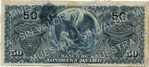 50 pesos, Banco de Londres y México (M274), reverso