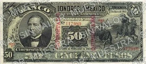 50 pesos, Banco de Londres y México (M274), anverso (M274q $50 overprinted 'QUERETARO')