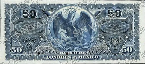 50 pesos, Banco de Londres y México (M274), M274s $50 Banco de Londres y México, reverso