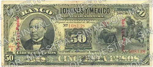 50 pesos, Banco de Londres y México (M274), anverso (M274t $50 overprinted 'San Luis Potosí')