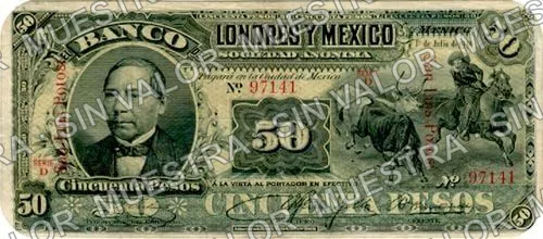 50 pesos, Banco de Londres y México (M274), anverso (M274t $50 overprinted 'San Luis Potosí')