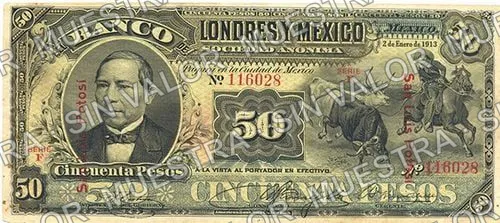 50 pesos, Banco de Londres y México (M274), anverso (M274t $50 overprinted 'San Luis Potosí')