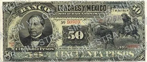 50 pesos, Banco de Londres y México (M274), M274u $50 stamped 'TORREON', anverso