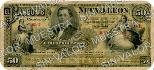 50 pesos, Banco de Nuevo León (M437), M437a $50 Banco de Nuevo León, anverso