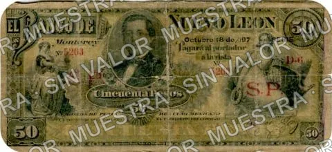 50 pesos, Banco de Nuevo León (M437), M437c $50 overprinted 'S.P. S.P.', anverso