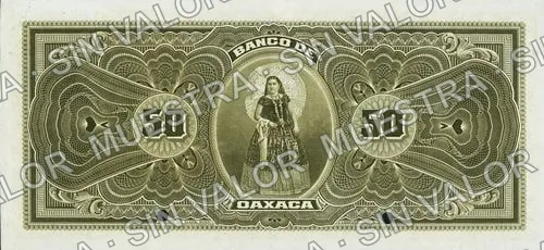 50 pesos, Banco de Oaxaca (M450), M450s $50 Banco de Oaxaca specimen, reverso