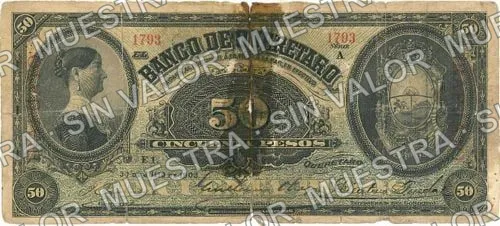 50 pesos, Banco de Querétaro (M476), anverso (M476c $50 overprinted IRAPUATO)