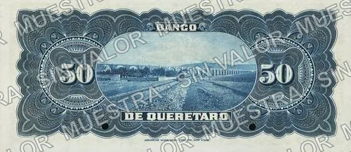 50 pesos, Banco de Querétaro (M476), reverso (M476s $50 Banco de Querétaro specimen)