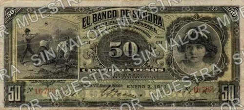50 pesos, Banco de Sonora (M510), anverso (M510c $50 Banco de Sonora)